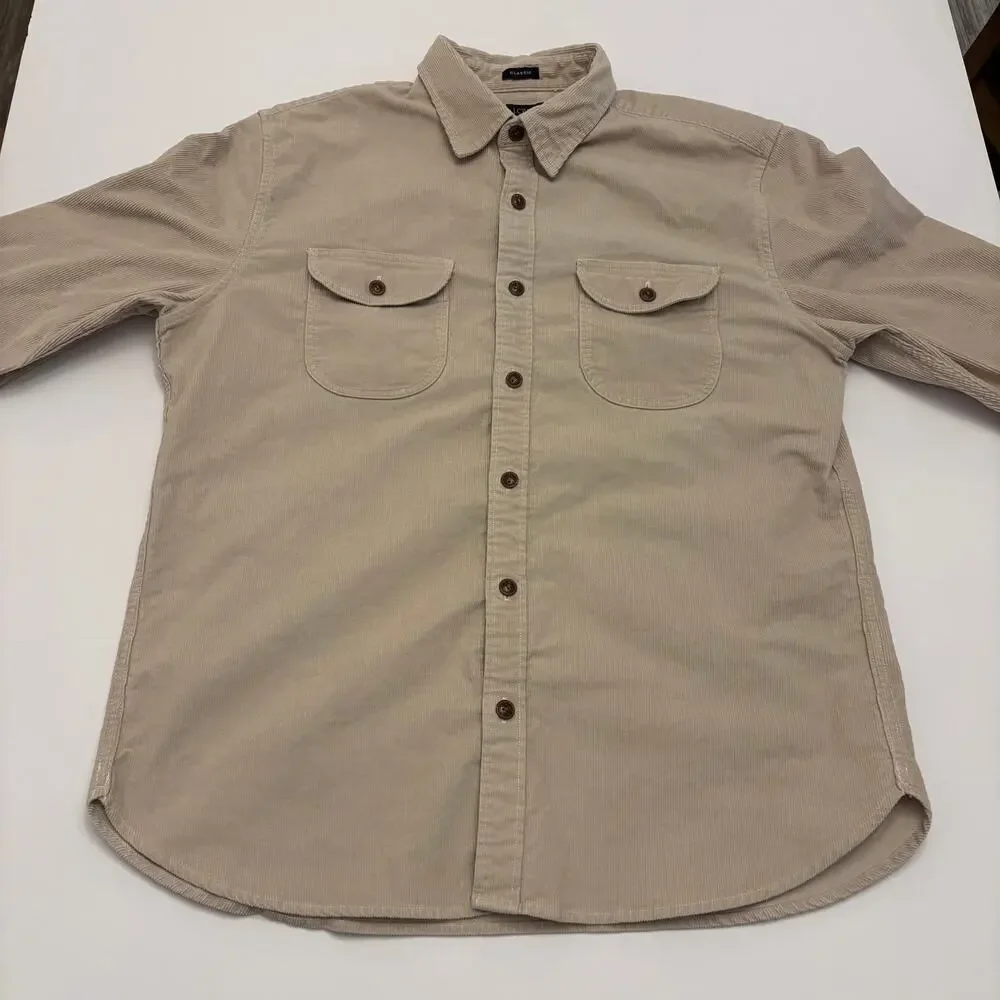 J.Crew Classic Men's Large Beige Corduroy Button Down Shirt Double Pocket
